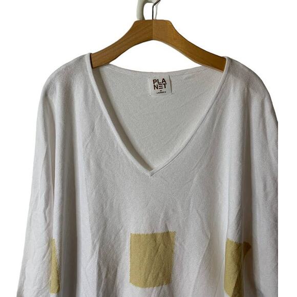 PLANET Lauren G White Yellow Diamond Print Pointed Hem Dolman Sweater One Size - Picture 2 of 10